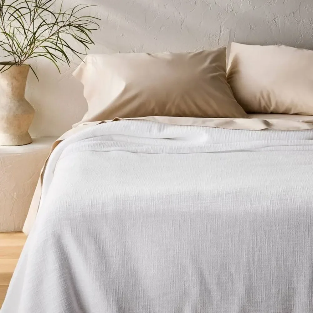 King Cotton Slub Blanket White - Casaluna